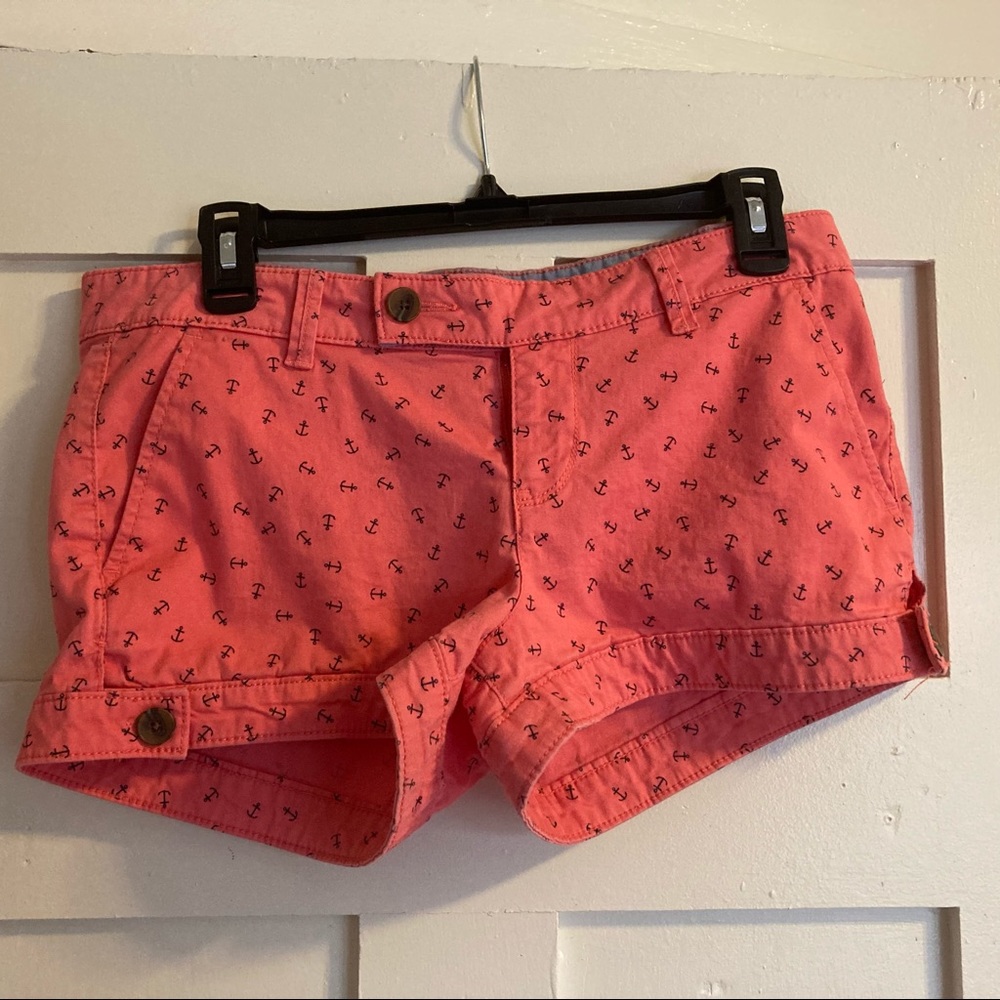 Coral Anchor Print Shorts